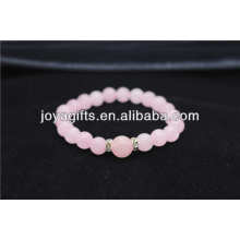 Natural 8MM Rose Cuarzo Estiramiento Brazalete / Pulsera De Piedra Semi Preciosa